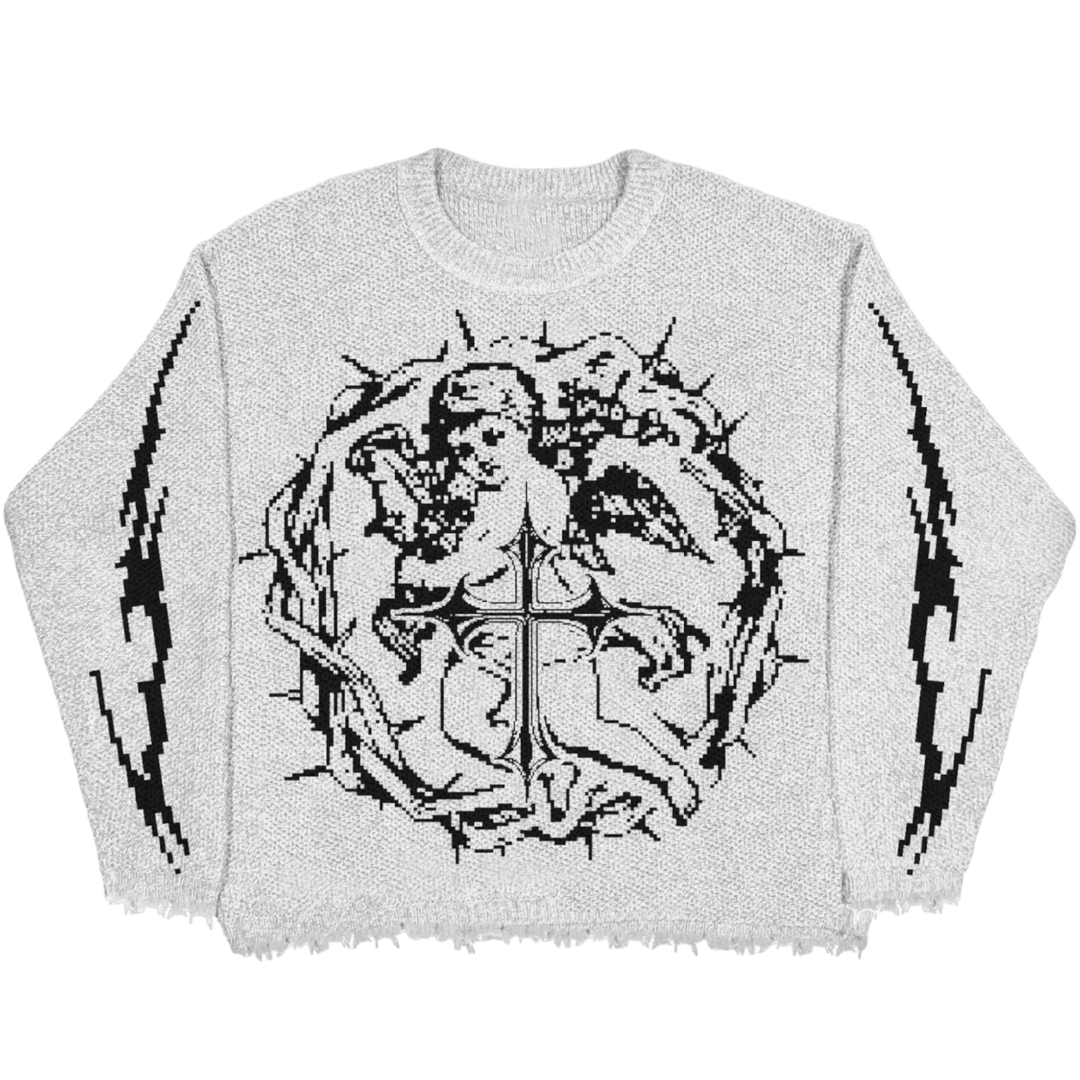 Sacred Symbol White Knit Sweater