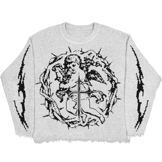 Sacred Symbol White Knit Sweater