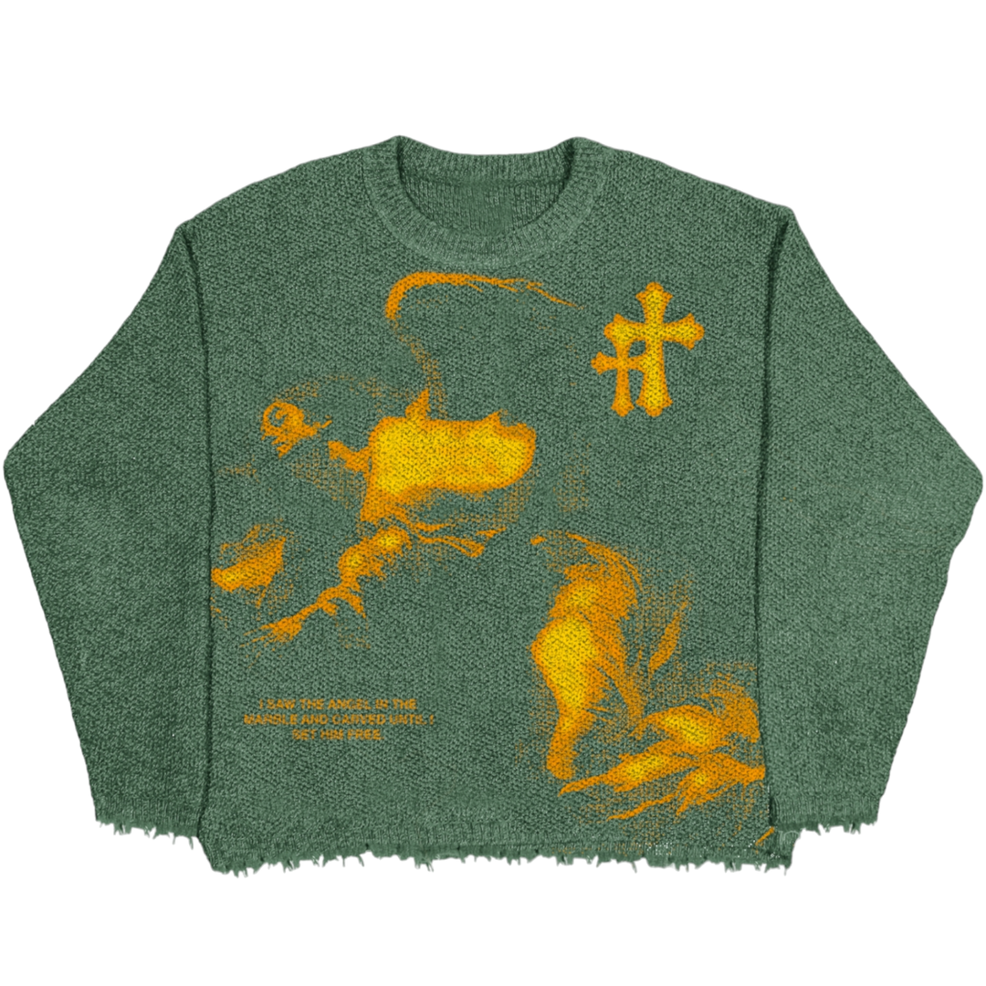 Wings of Protection Green Knit Sweater