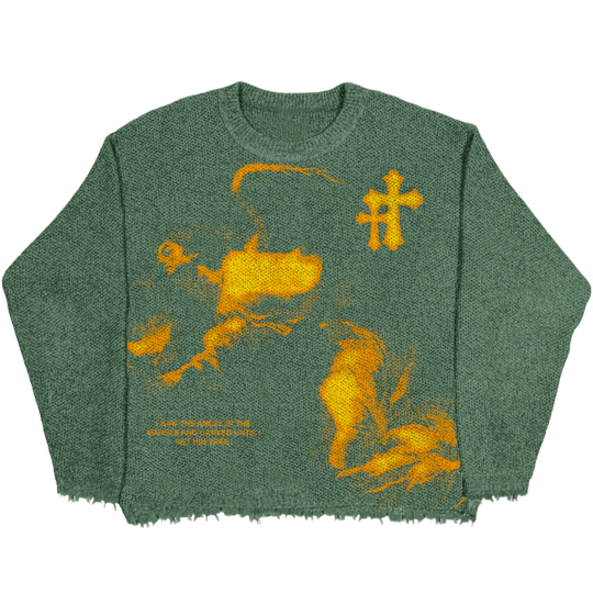 Wings of Protection Green Knit Sweater