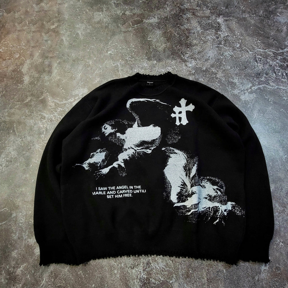 Wings of Protection Black Knit Sweater