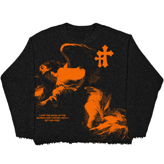 Wings of Protection Orange Knit Sweater