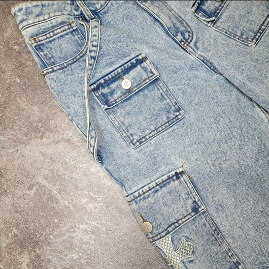 Light Blue Crosspatch Jorts