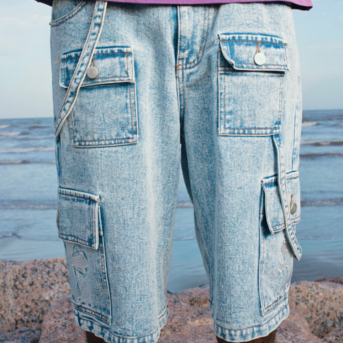 Light Blue Crosspatch Jorts