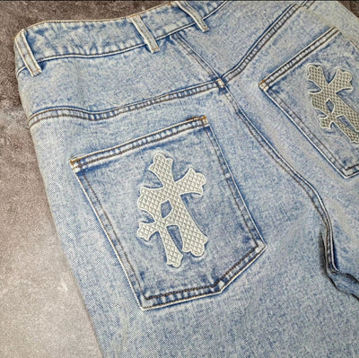 Light Blue Crosspatch Jorts