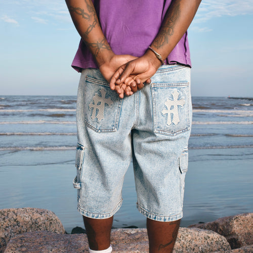 Light Blue Crosspatch Jorts